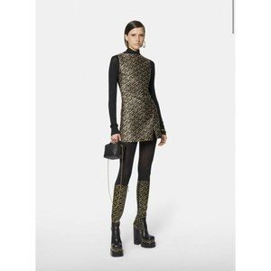 2275$ VERSACE La Greca-Jacquard Geometric Woven Shift Dress Mini Dress Sz 8 NWT
